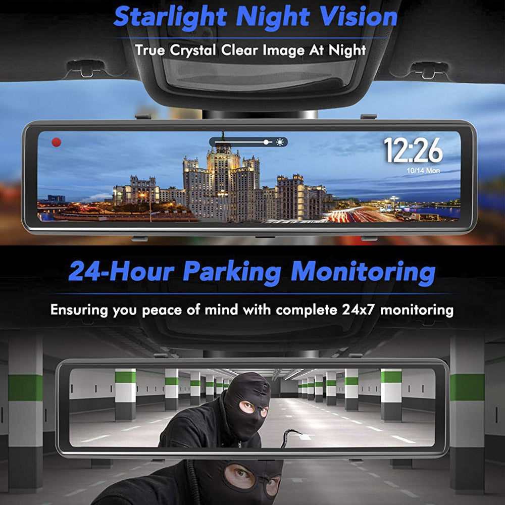 Front And Rear Lens 1080P2K 12 Inch LCD Display Black Night Vision Full Touch Screen