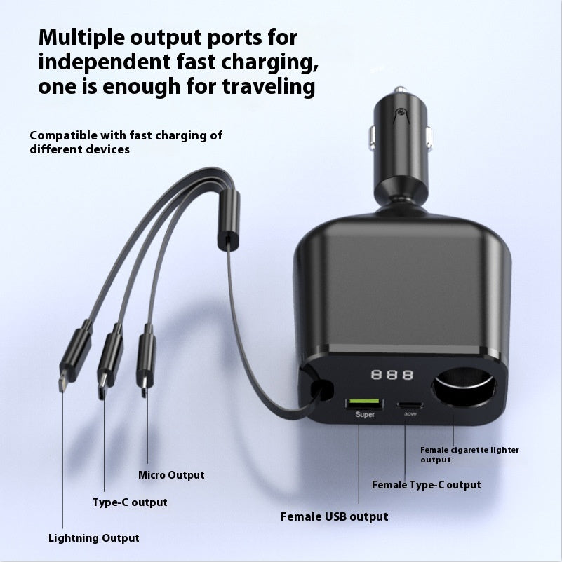 120W Ultra Fast Mobile Phone Flexible Wire Car Usb Cigarette Lighter