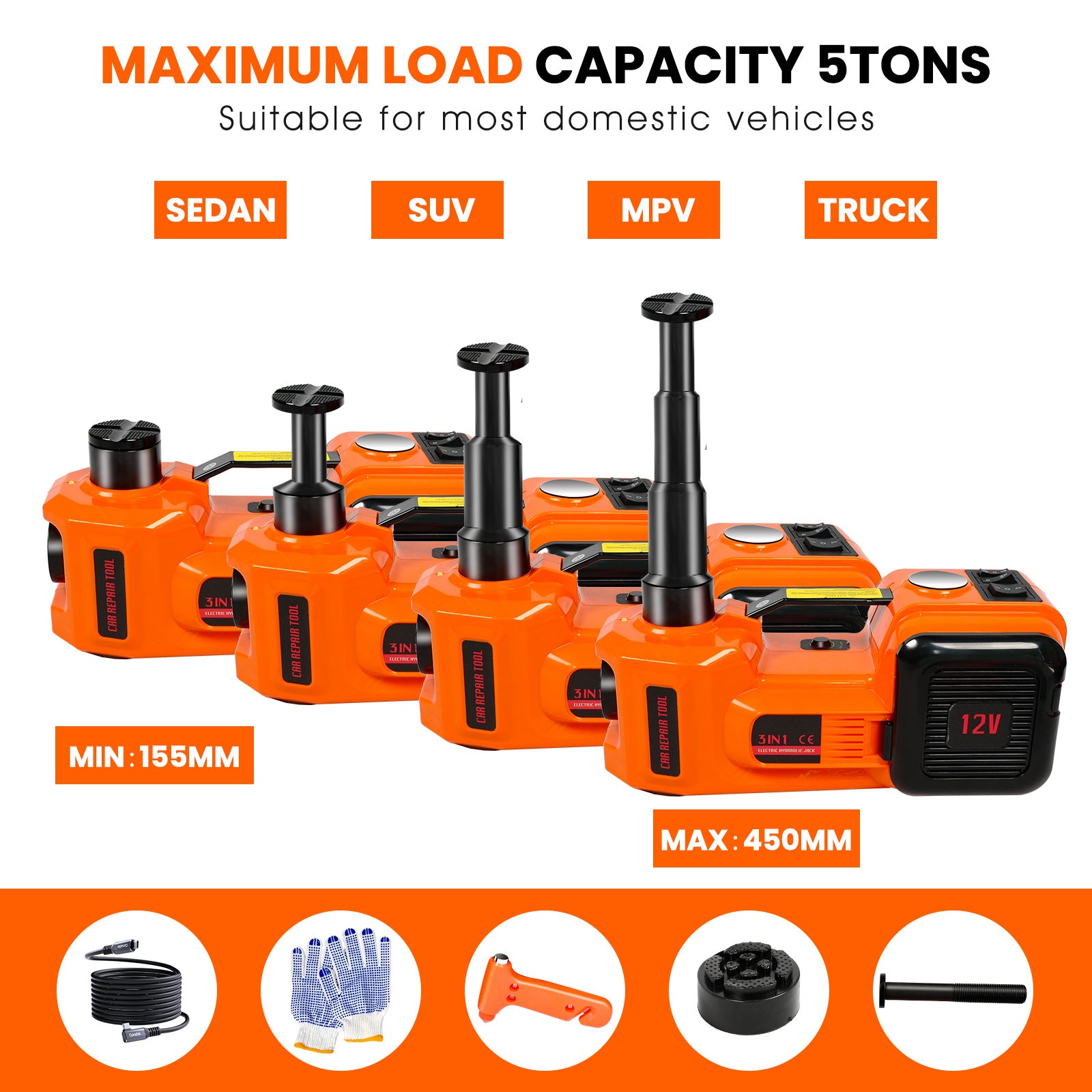 Electric Vehicle Jack Kit 11023 Lb Hydraulic Jack Lifter With Electric Impact Wrench