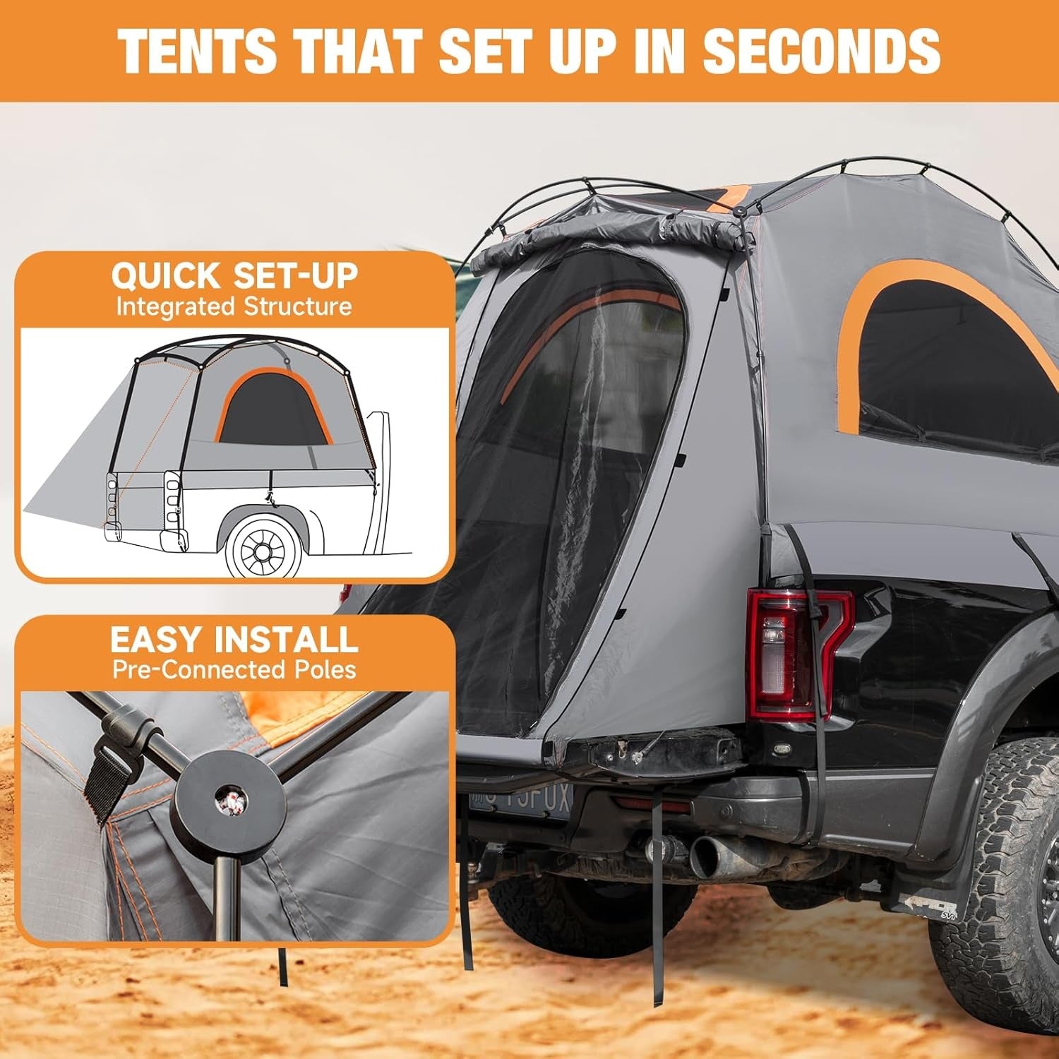 Truck Bed Tent Fit 5.5-5.8ft Truck Bed Easy Setup