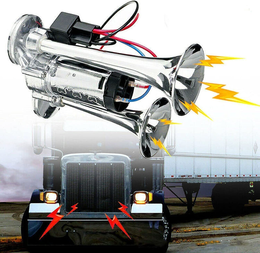 600DB Super Loud Train Air Horn Kit 12V Truck Car Dual Trumpet W Air Compressor